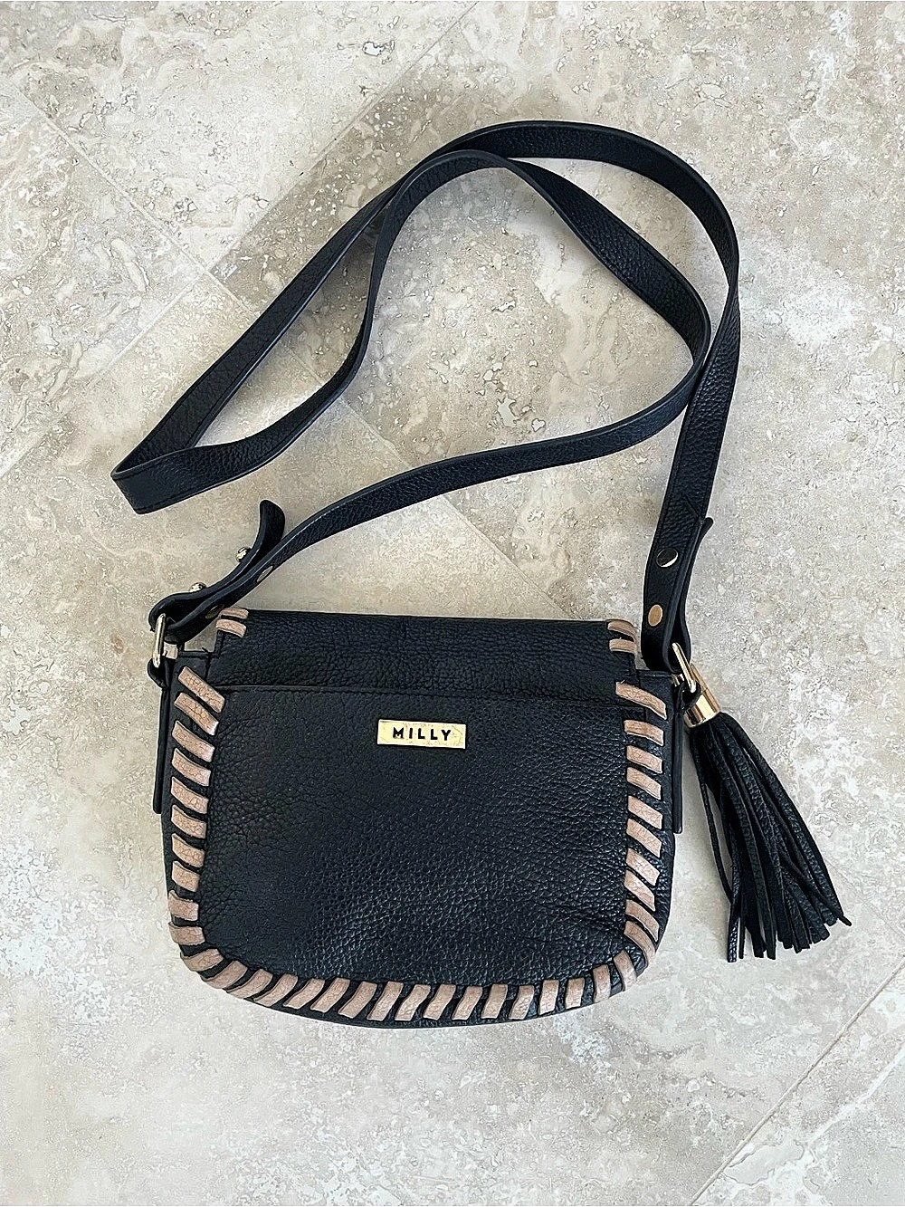 Milly Astor Saddle Crossbody Bag in Black & Brown